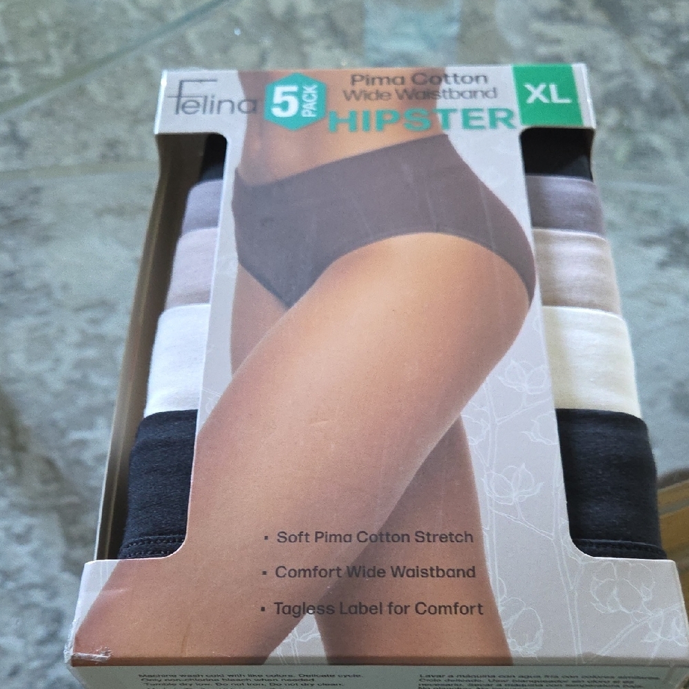 Felina Men's Hipster Briefs 5-Pack - Black, Gray, White NWT
